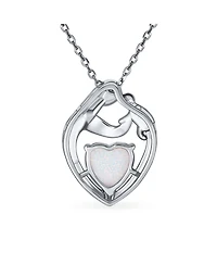 Bling Jewelry Opal Heart Loving Mother Family Necklace Pendant Rose Gold Plated Silver