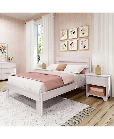 Max and Lily Bed Frame, Farmhouse Solid Wood Platform with Slatted Headboard