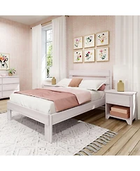 Max and Lily Bed Frame, Farmhouse Solid Wood Platform with Slatted Headboard