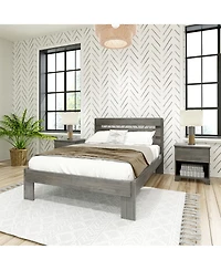 Max and Lily Bed Frame, Farmhouse Solid Wood Platform with Slatted Headboard