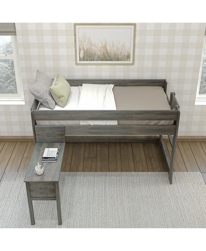Max & Lily Solid Wood Loft Bed with Desk, Modern Farmhouse High Twin Loft Bed For Kids