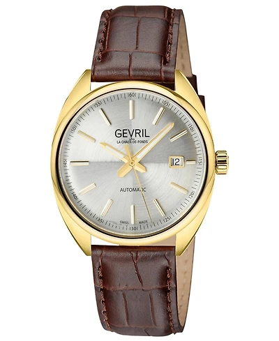 Gevril Men's Five Points Swiss Automatic Italian Leather Strap Watch