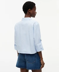 Tommy Hilfiger Women's Cropped Collared Roll-Tab Cotton Shirt