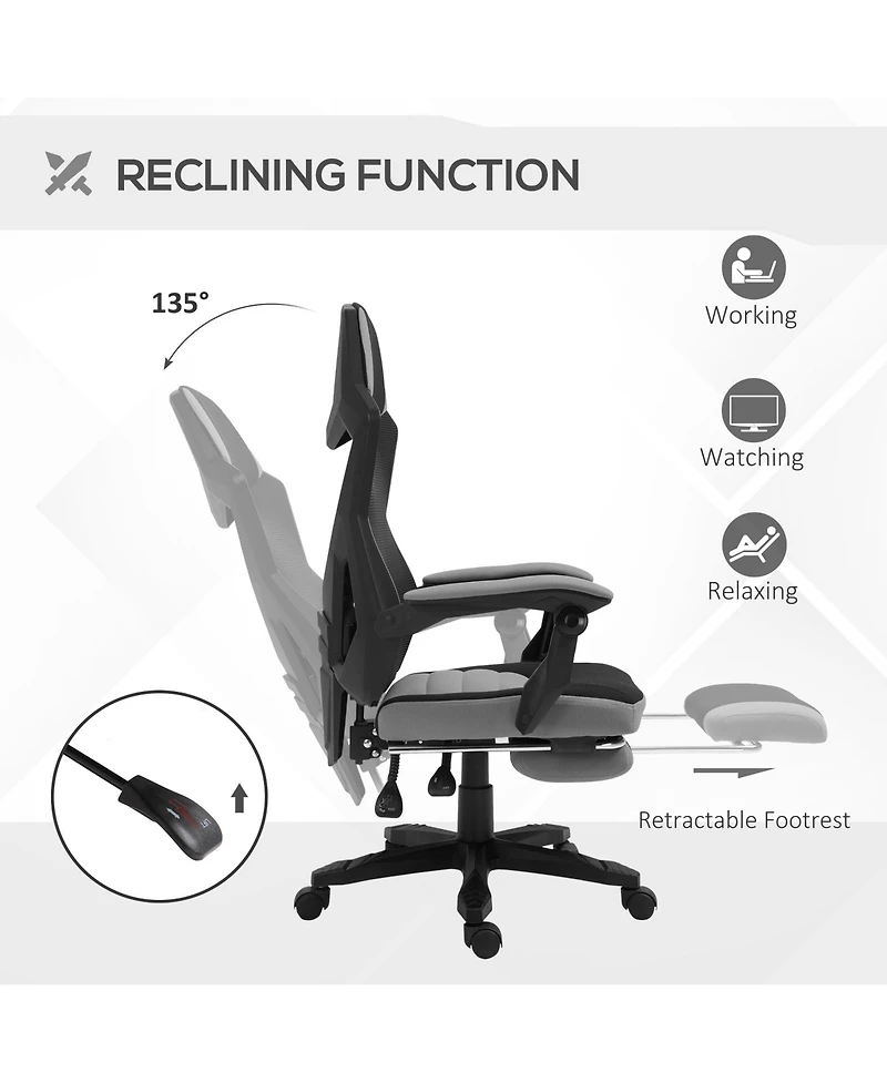 Vinsetto Office Chair Adjust Height Recliner with Footrest, Wheel, Mesh Back