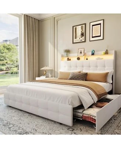 Gaomon Bed Frame With 2 Storage Drawers Upholstered Bed Frame Full With Led Light
