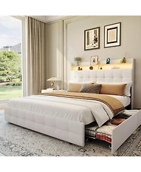 Gaomon Bed Frame With 2 Storage Drawers Upholstered Bed Frame Full With Led Light