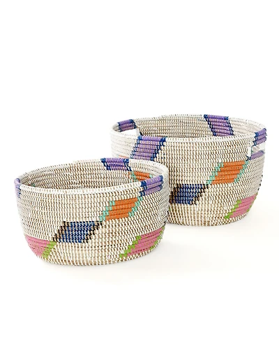 African Modern, Diagonal Diamond Nesting Storage Baskets, Set of 2