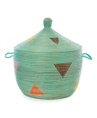 African Modern, Aqua Teranga Triangles Lidded Storage Basket