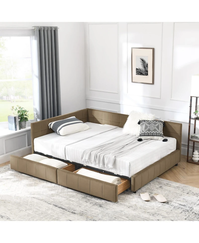 Rainsken Storage Upholstered Tufted Bed Frame, with 2 Drawers, Velvet Corner Frame Full, No Box Spring Needed