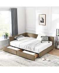 Rainsken Storage Upholstered Tufted Bed Frame, with 2 Drawers, Velvet Corner Frame Full, No Box Spring Needed
