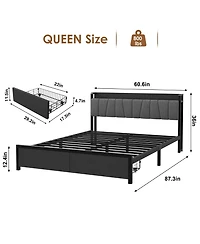 gaomon Industrial Bed Frame with Storage Headboard, Charging Station and 2 Drawers
