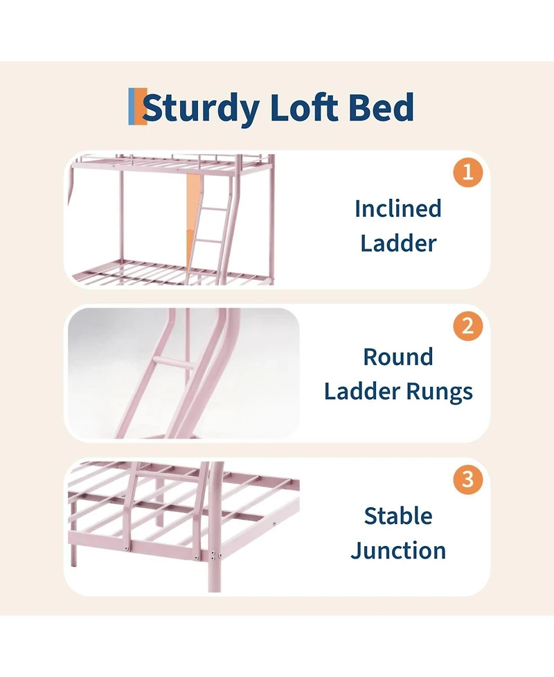 gaomon Bunk Bed, Metal Beds with Ladder and Guardrail,Heavy Duty Space Saving Design,Smooth Rounded Edges,Ideal for Dorms Small Rooms