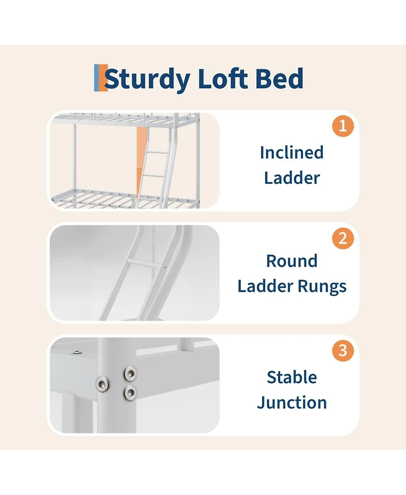 gaomon Twin Over Full Bunk Bed, Metal Beds with Ladder and Guardrail,Heavy Duty Space Saving Design,Smooth Rounded Edges