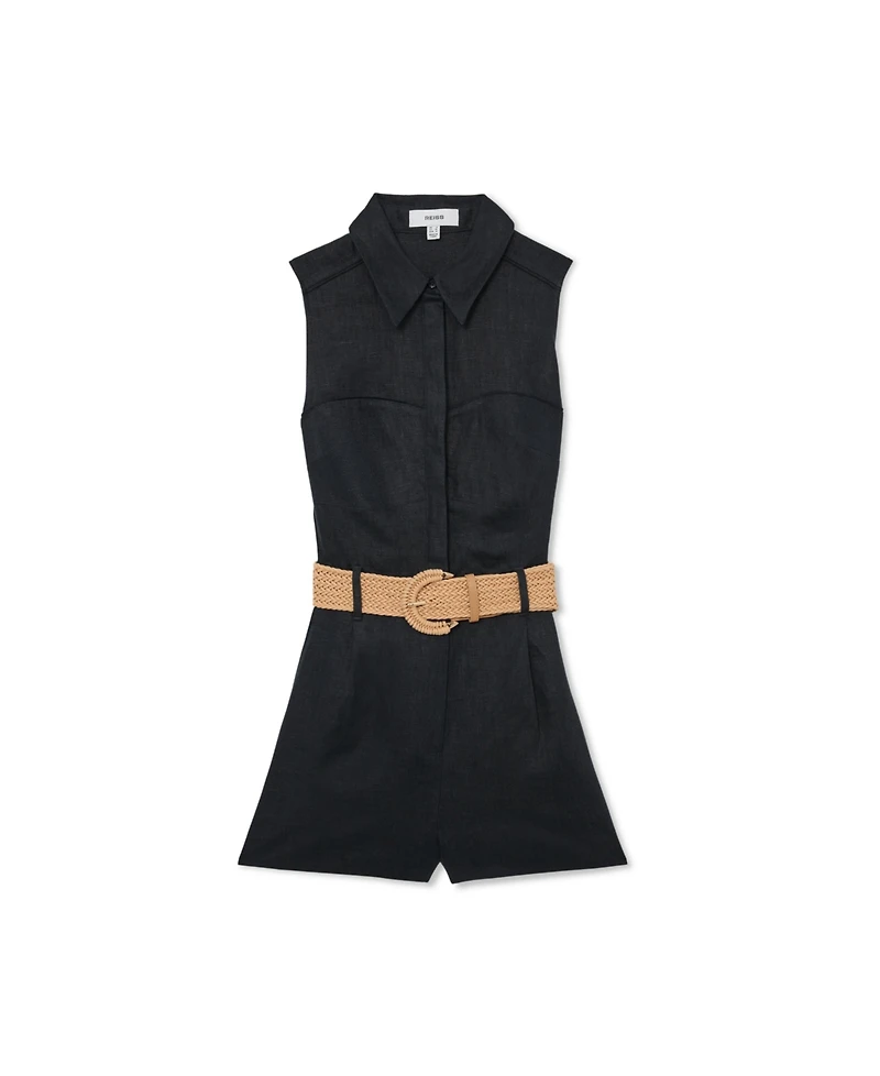 Reiss Women's Linen Sleeveless Belted Rompers