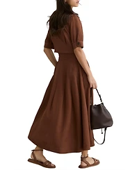 Reiss Women's Short-Sleeve Belted Linen with Midi Dress