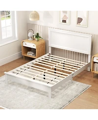 Slickblue Modern Platform Bed Frame with Tall Headboard, Strong Slat Support, Noise Free Design