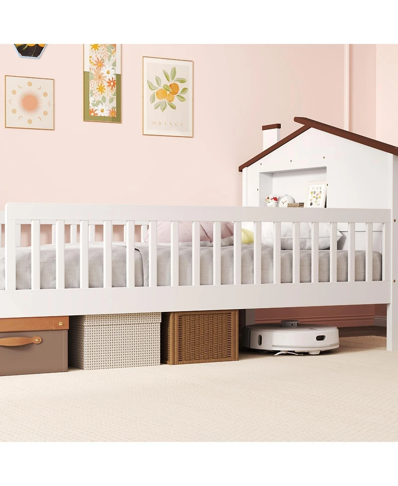 Slickblue Kids Montessori House Bed with Headboard and Storage Shelf