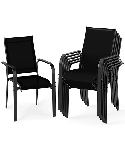 Sugift Stackable Outdoor Patio Dining Armchairs with Metal Frame