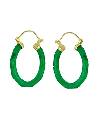 Bling Jewelry Big Bamboo Design Jade Hoop Earrings Gold Plated Sterling Silver 1.2 Inch Diameter
