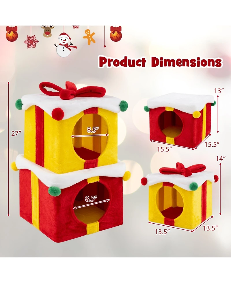 Cozito Cat House Christmas Gift Box Shaped with 2 Condos and Bow
