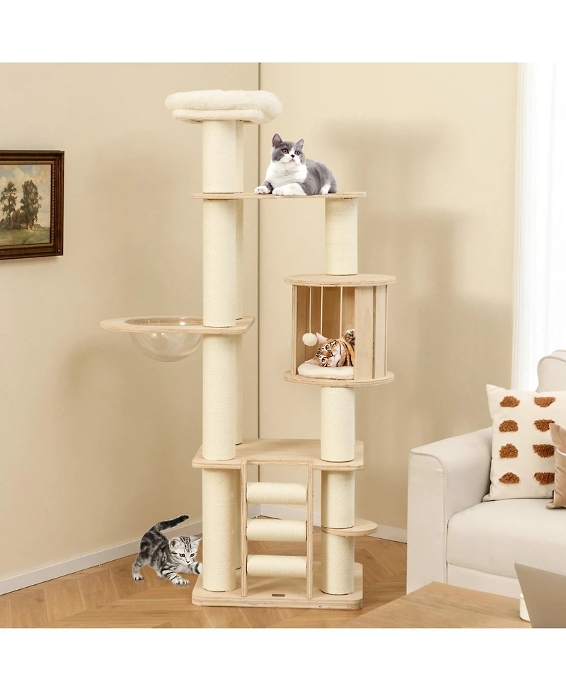 Cozito Cat Tree 71 inch Wooden with Perch Condo Space Capsule