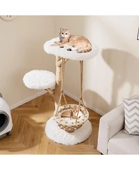 Cozito Cat Tree 48 inch Solid Wood with Hanging Cradle and Jute Post