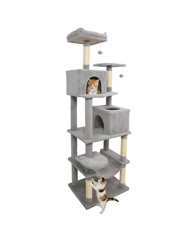 Cozito Cat Tree 58 inch Modern with Upholstered Perch and 2 Condos