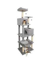 Cozito Cat Tree 58 inch Modern with Upholstered Perch and 2 Condos