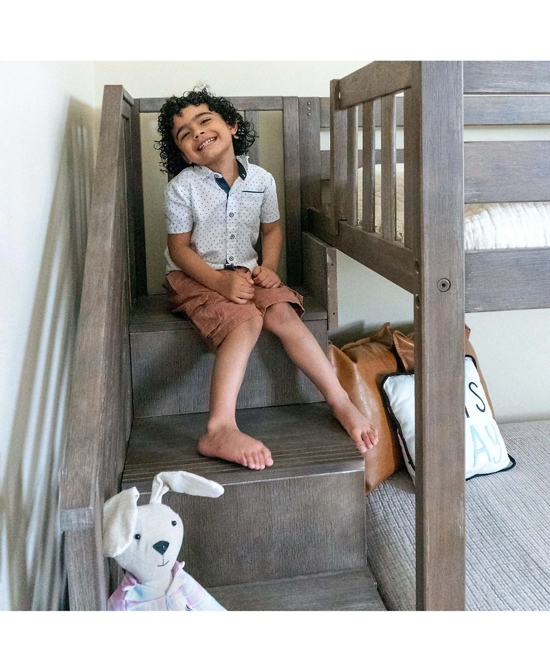 Max & Lily Solid Wood Low Bunk Bed for Kids with Staircase