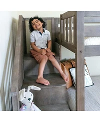 Max & Lily Solid Wood Low Bunk Bed for Kids with Staircase