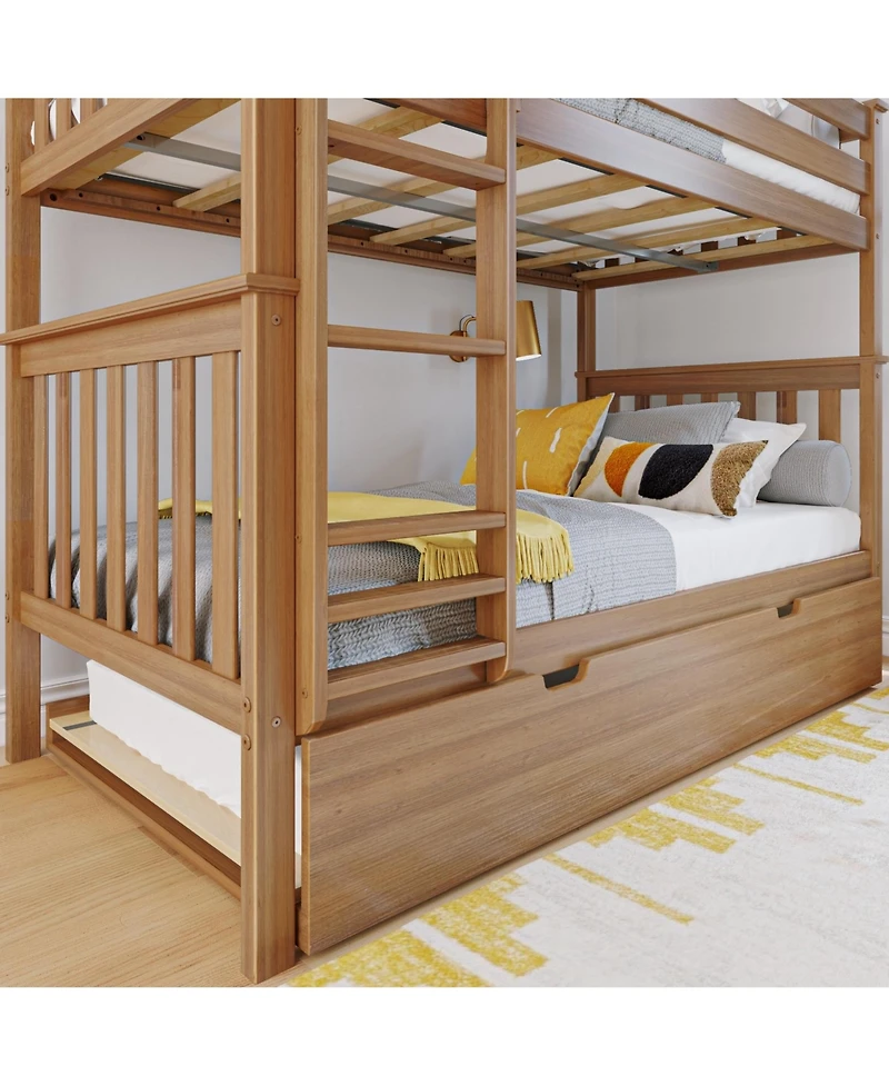 Max & Lily Solid Wood Bunk Bed with Storage Trundle for Kids