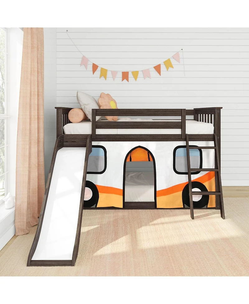 Max & Lily Low Bunk With Easy Slide and Orange Camper Van Curtain