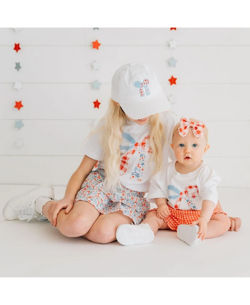 Sweet Wink Baby Girls Patchwork Bow Patch Short Sleeve Romper