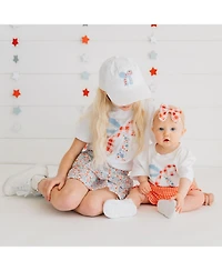 Sweet Wink Baby Girls Patchwork Bow Patch Short Sleeve Romper