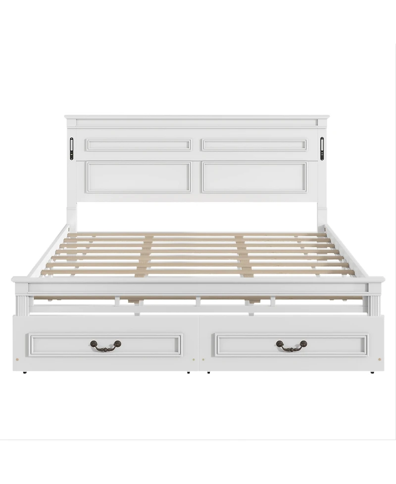 Sailvan Bed with 2 Storage Drawers, Led Lights, Usb Charging Station