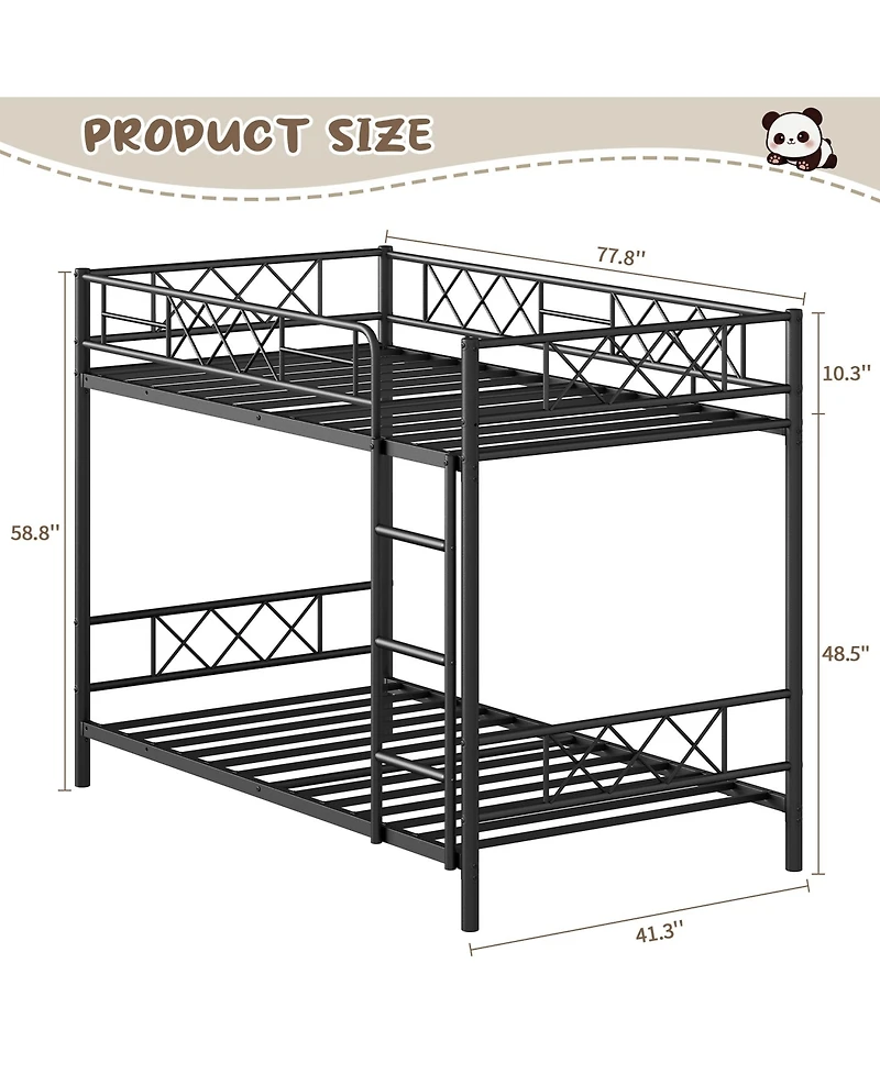 Heavy Duty Twin Over Bunk Bed for Adults and Teens - Metal Frame with Stairs, Full-Length Guardrail, Space-Saving, No Box Spring Needed