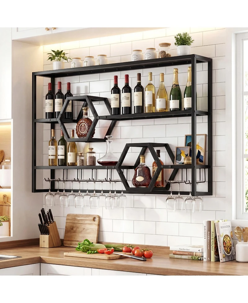 Slickblue 47 Inch Wall Wine Rack Floating Shelves for Home Bar Storage