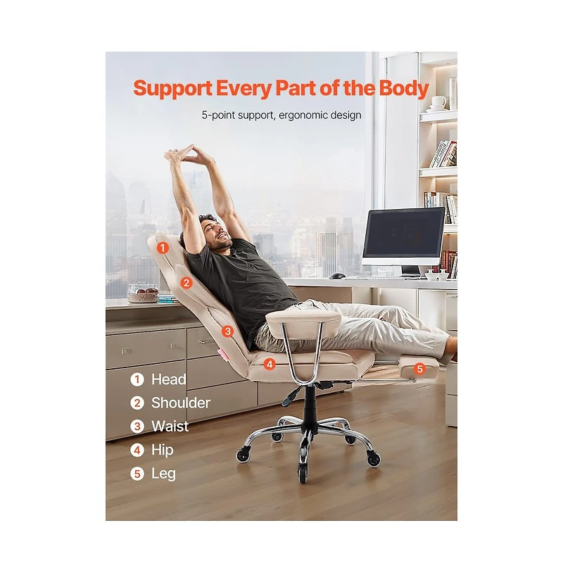 Sugift Ergonomic Executive Office Chair with Footrest, 400 lbs Capacity Pu Leather Reclining Desk Chair with Lumbar Pillow and Armrests