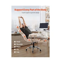 Sugift Ergonomic Executive Office Chair with Footrest, 400 lbs Capacity Pu Leather Reclining Desk Chair with Lumbar Pillow and Armrests