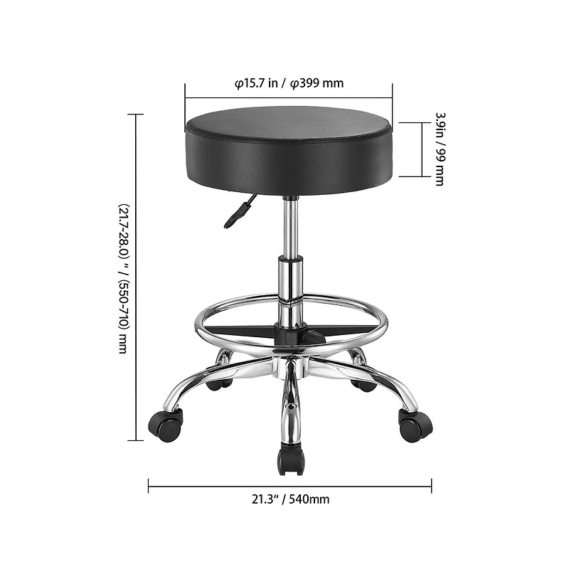 Sugift Adjustable Height Rolling Stool with Footrest and Wheels, 450 lbs Capacity Pu Leather Swivel Stool for Salon Spa Clinic