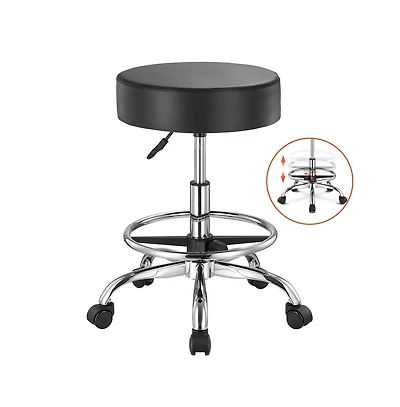 Sugift Adjustable Height Rolling Stool with Footrest and Wheels, 450 lbs Capacity Pu Leather Swivel Stool for Salon Spa Clinic