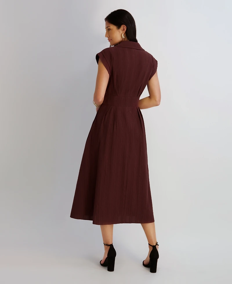 Women's Textured Stripe Midi Shirtdress with Collar
