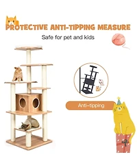Cozito Cat Tree 7-Layer Wooden Tower with Sisal Posts and Condo