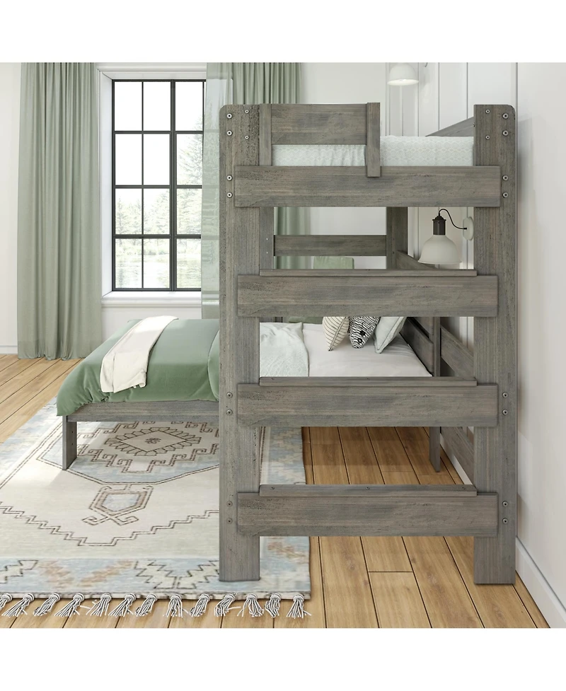 Max &bLily Farmhouse Twin over L-Shaped Bunk Bed with Desk