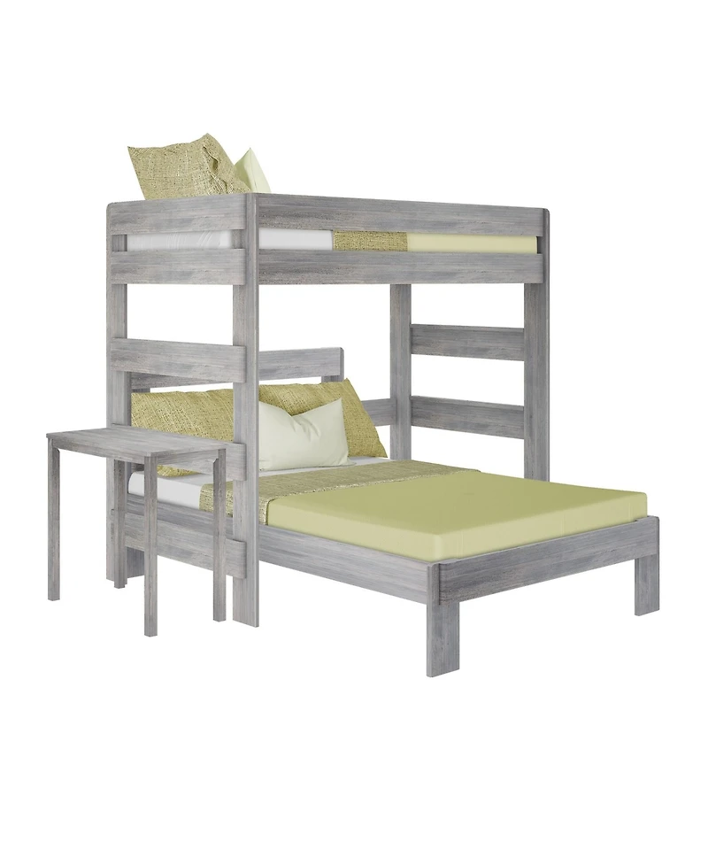 Max & Lily Farmhouse Twin over Full L-Shaped Bunk Bed with Desk, Driftwood