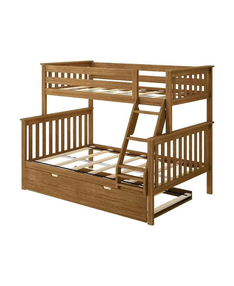 Max & Lily Solid Wood Bunk Bed, Twin over Full with Storage Trundle and Ladder for Kids