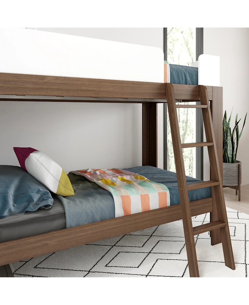 Max & Lily Bunk Bed, Mid-Century Modern Twin over Twin Solid Wood Bed Frame for Kids