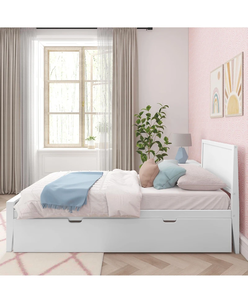 Max & Lily Twin Bed with Trundle, Classic Solid Wood Platform Panel Headboard