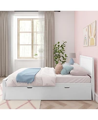 Max & Lily Twin Bed with Trundle, Classic Solid Wood Platform Panel Headboard