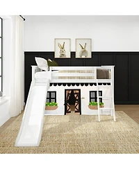 Max & Lily Low Bunk With Easy Slide and Farmhouse Curtain